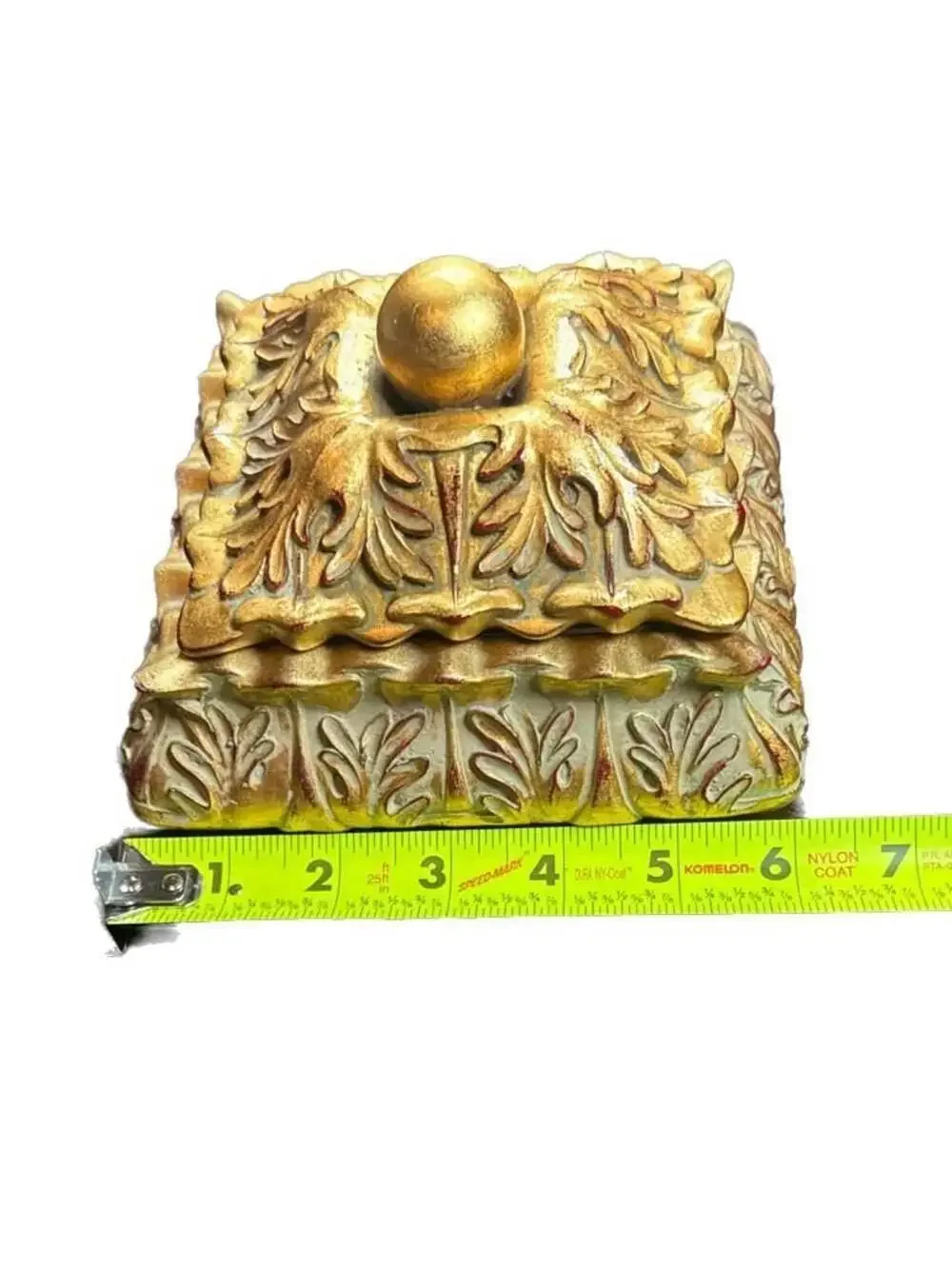 Vintage World Bazaars Golden Acanthus Leaf Scroll Plaster Trinket Box